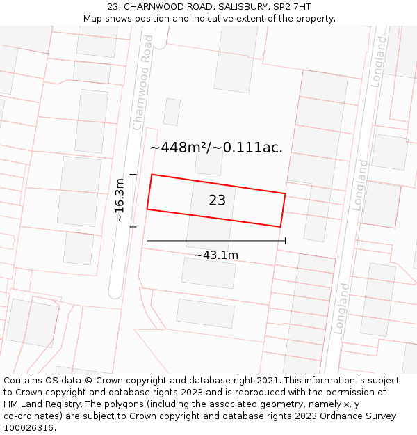 23, CHARNWOOD ROAD, SALISBURY, SP2 7HT: Plot and title map