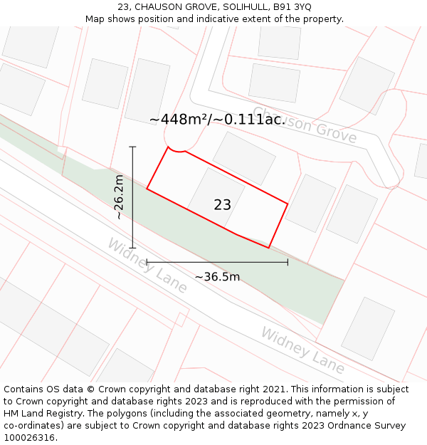 23, CHAUSON GROVE, SOLIHULL, B91 3YQ: Plot and title map