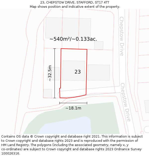 23, CHEPSTOW DRIVE, STAFFORD, ST17 4TT: Plot and title map