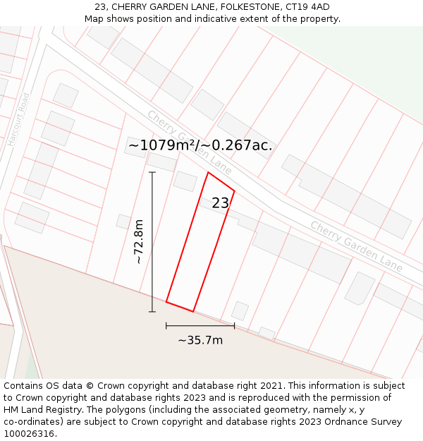 23, CHERRY GARDEN LANE, FOLKESTONE, CT19 4AD: Plot and title map