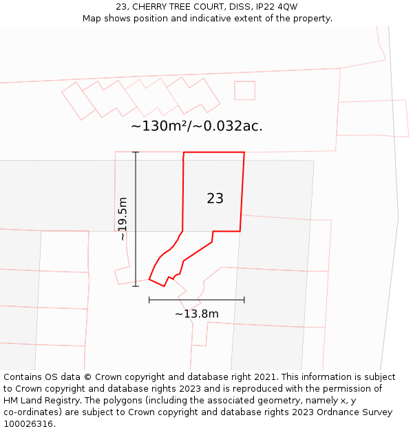 23, CHERRY TREE COURT, DISS, IP22 4QW: Plot and title map