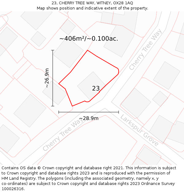 23, CHERRY TREE WAY, WITNEY, OX28 1AQ: Plot and title map