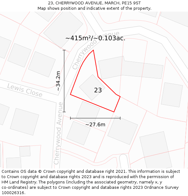 23, CHERRYWOOD AVENUE, MARCH, PE15 9ST: Plot and title map
