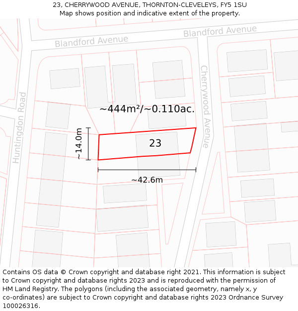 23, CHERRYWOOD AVENUE, THORNTON-CLEVELEYS, FY5 1SU: Plot and title map