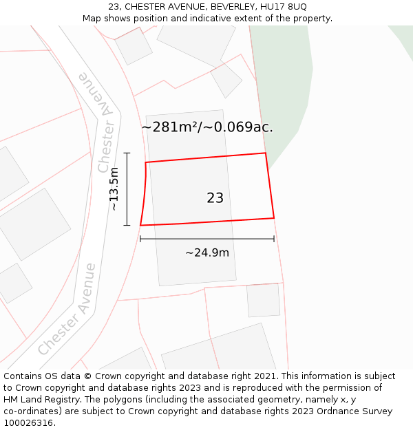 23, CHESTER AVENUE, BEVERLEY, HU17 8UQ: Plot and title map