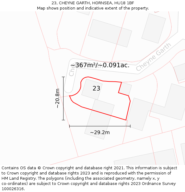 23, CHEYNE GARTH, HORNSEA, HU18 1BF: Plot and title map