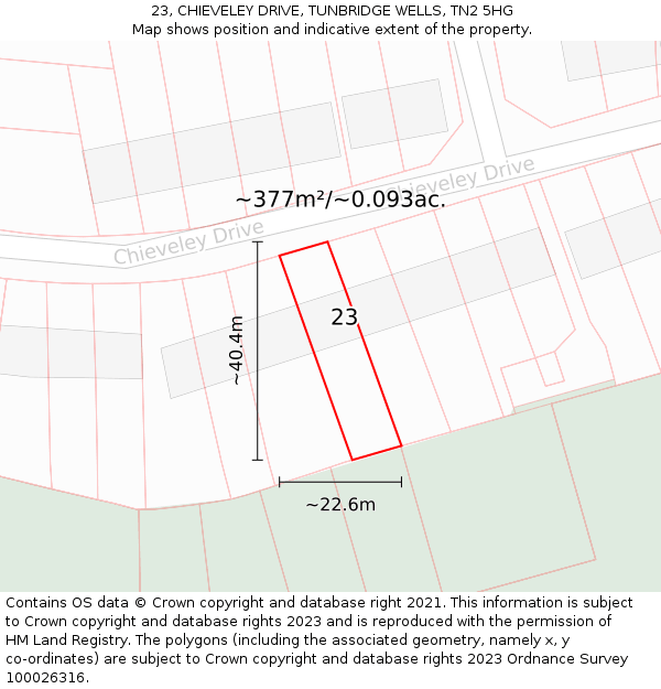 23, CHIEVELEY DRIVE, TUNBRIDGE WELLS, TN2 5HG: Plot and title map