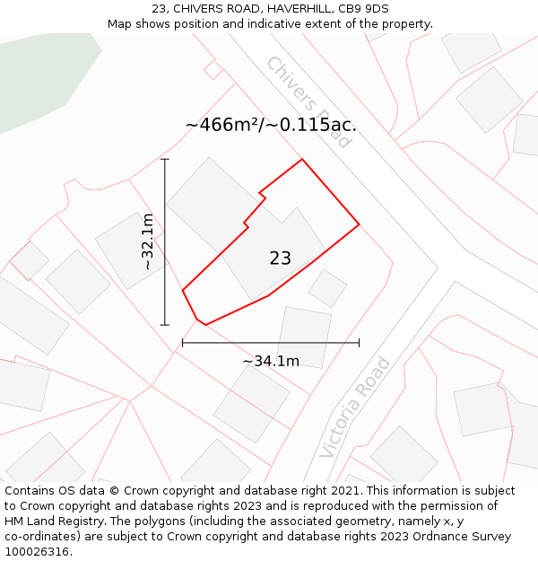 23, CHIVERS ROAD, HAVERHILL, CB9 9DS: Plot and title map