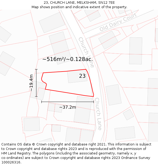 23, CHURCH LANE, MELKSHAM, SN12 7EE: Plot and title map