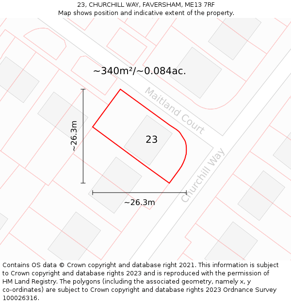 23, CHURCHILL WAY, FAVERSHAM, ME13 7RF: Plot and title map