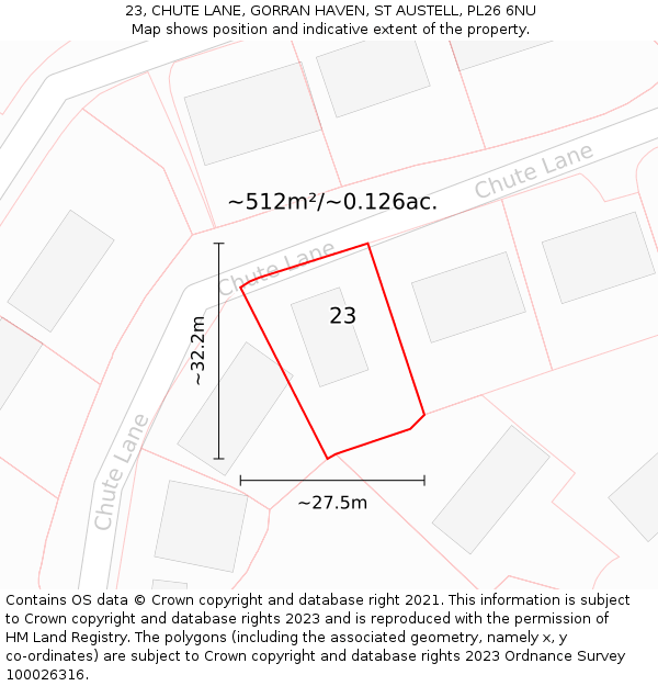 23, CHUTE LANE, GORRAN HAVEN, ST AUSTELL, PL26 6NU: Plot and title map