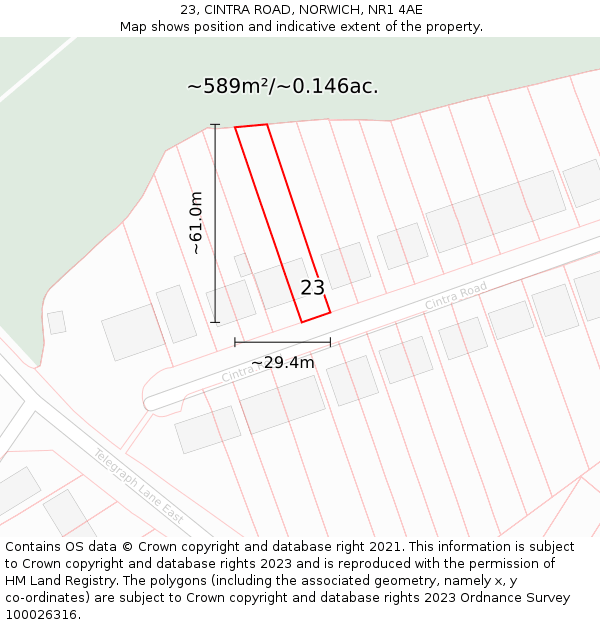 23, CINTRA ROAD, NORWICH, NR1 4AE: Plot and title map