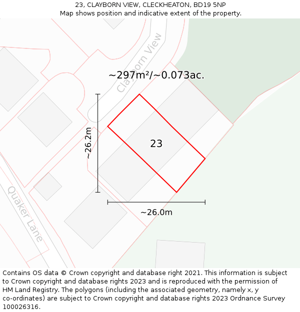 23, CLAYBORN VIEW, CLECKHEATON, BD19 5NP: Plot and title map