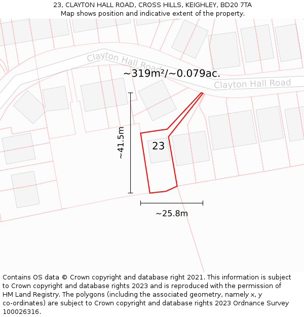 23, CLAYTON HALL ROAD, CROSS HILLS, KEIGHLEY, BD20 7TA: Plot and title map