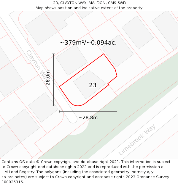 23, CLAYTON WAY, MALDON, CM9 6WB: Plot and title map