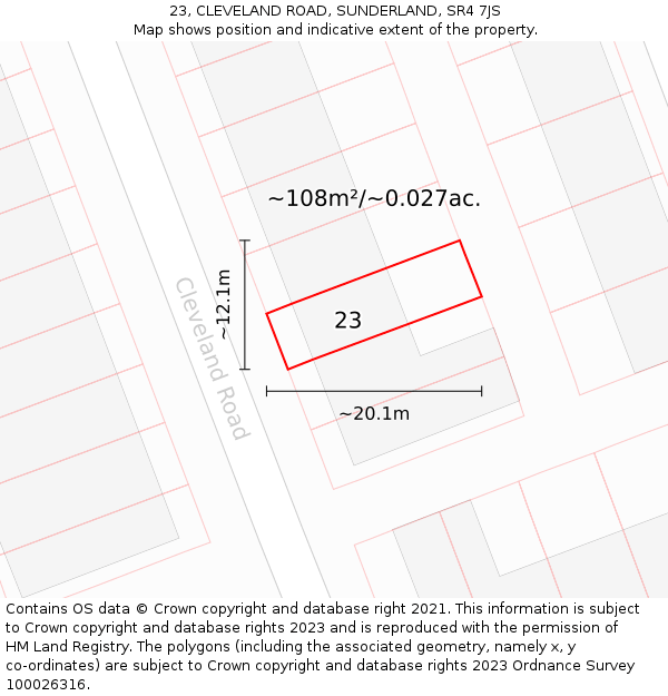 23, CLEVELAND ROAD, SUNDERLAND, SR4 7JS: Plot and title map