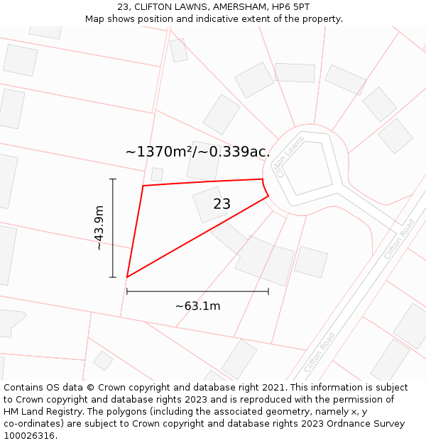 23, CLIFTON LAWNS, AMERSHAM, HP6 5PT: Plot and title map