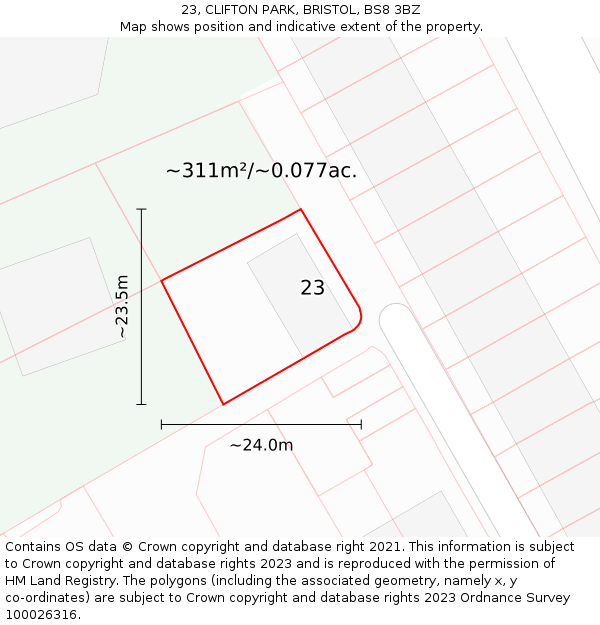 23, CLIFTON PARK, BRISTOL, BS8 3BZ: Plot and title map