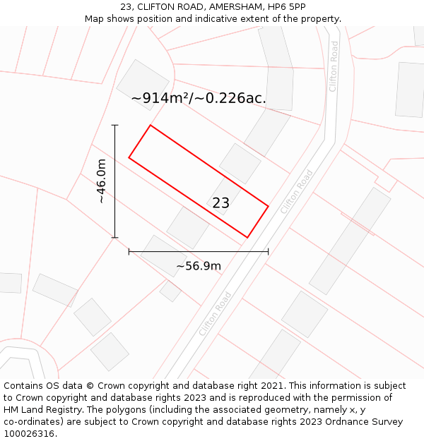 23, CLIFTON ROAD, AMERSHAM, HP6 5PP: Plot and title map