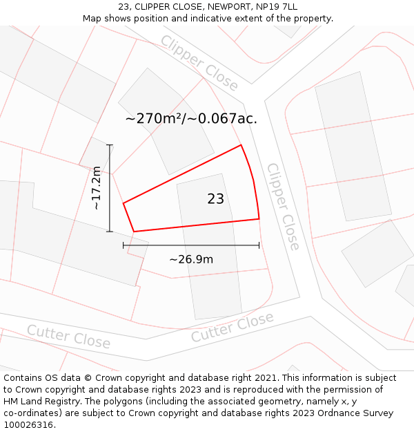 23, CLIPPER CLOSE, NEWPORT, NP19 7LL: Plot and title map