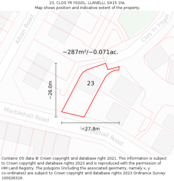 23, CLOS YR YSGOL, LLANELLI, SA15 1NL: Plot and title map