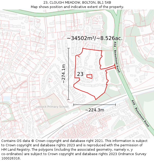 23, CLOUGH MEADOW, BOLTON, BL1 5XB: Plot and title map