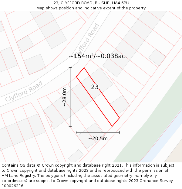 23, CLYFFORD ROAD, RUISLIP, HA4 6PU: Plot and title map