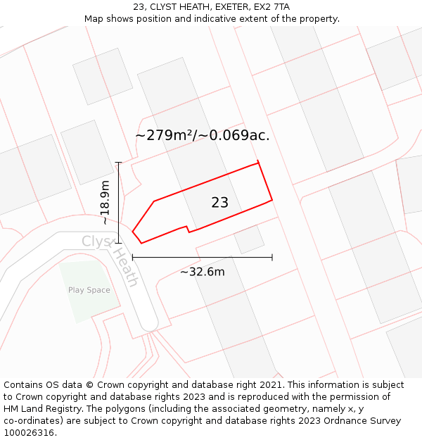 23, CLYST HEATH, EXETER, EX2 7TA: Plot and title map