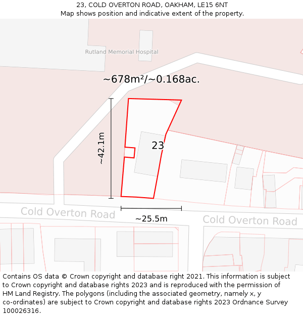 23, COLD OVERTON ROAD, OAKHAM, LE15 6NT: Plot and title map