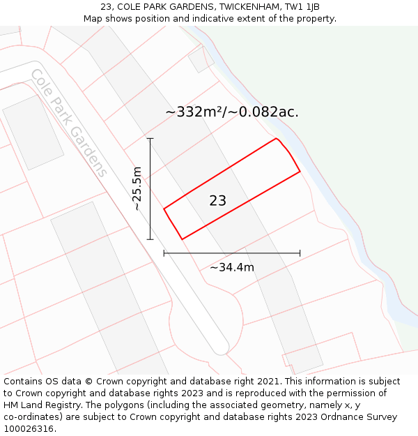 23, COLE PARK GARDENS, TWICKENHAM, TW1 1JB: Plot and title map