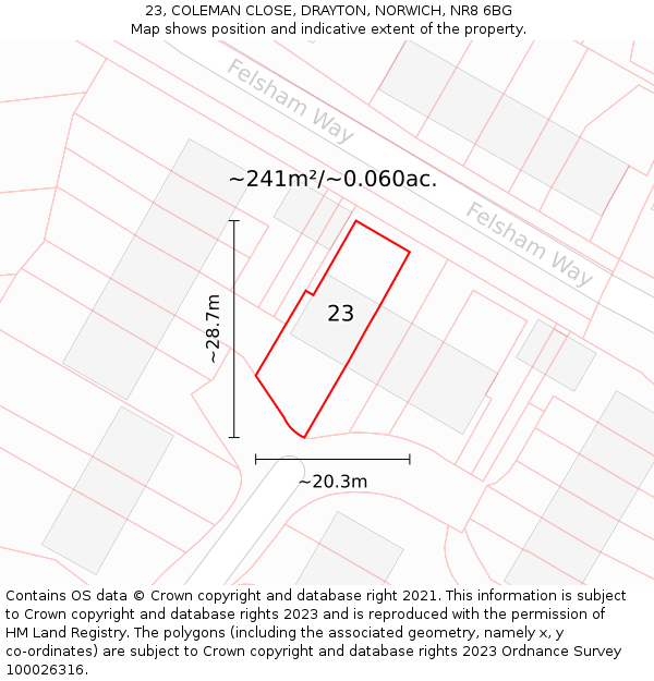 23, COLEMAN CLOSE, DRAYTON, NORWICH, NR8 6BG: Plot and title map