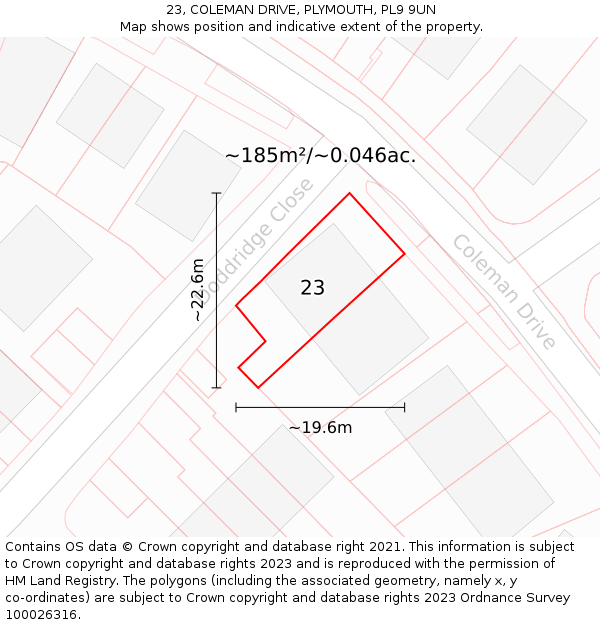 23, COLEMAN DRIVE, PLYMOUTH, PL9 9UN: Plot and title map