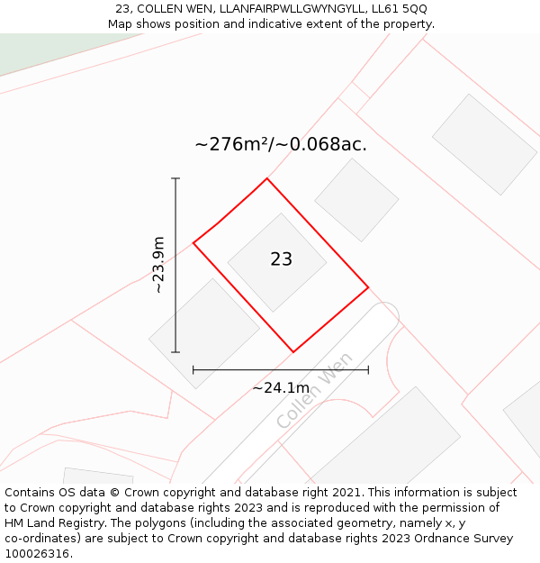 23, COLLEN WEN, LLANFAIRPWLLGWYNGYLL, LL61 5QQ: Plot and title map