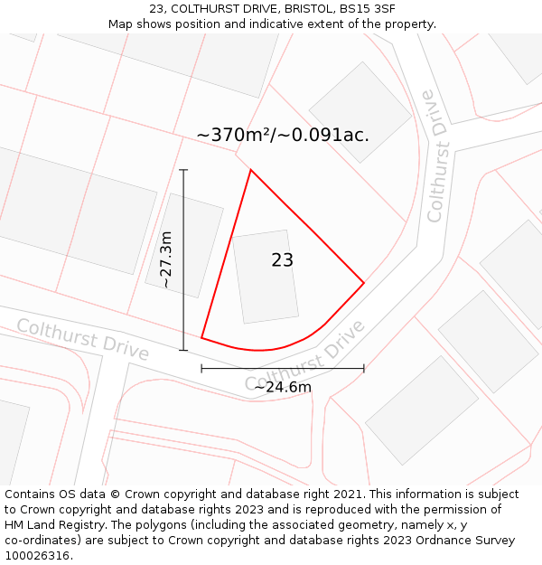 23, COLTHURST DRIVE, BRISTOL, BS15 3SF: Plot and title map