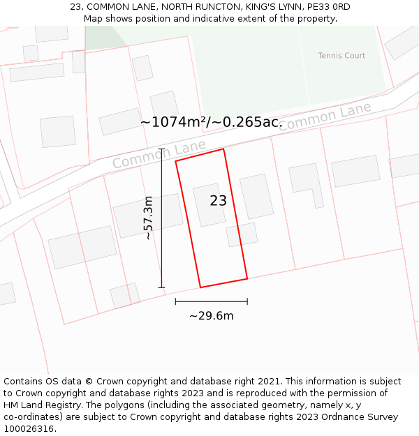 23, COMMON LANE, NORTH RUNCTON, KING'S LYNN, PE33 0RD: Plot and title map