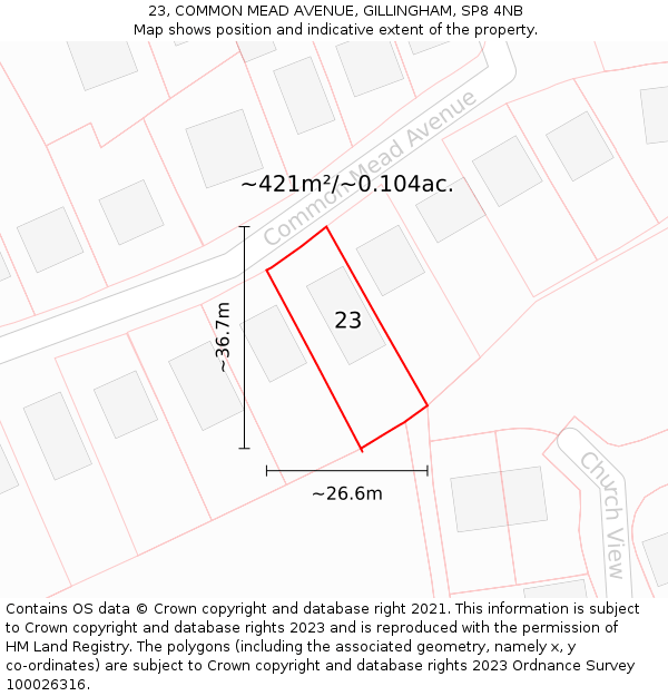 23, COMMON MEAD AVENUE, GILLINGHAM, SP8 4NB: Plot and title map