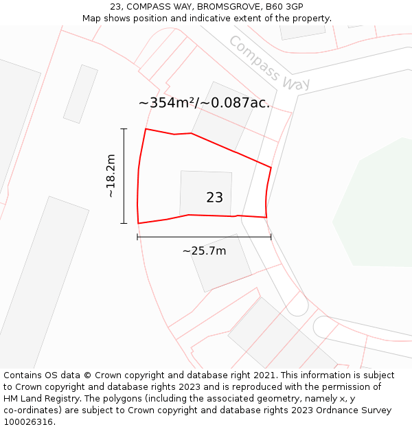 23, COMPASS WAY, BROMSGROVE, B60 3GP: Plot and title map