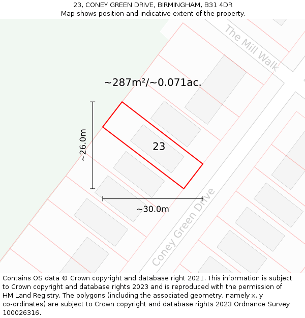 23, CONEY GREEN DRIVE, BIRMINGHAM, B31 4DR: Plot and title map