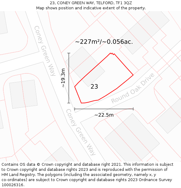 23, CONEY GREEN WAY, TELFORD, TF1 3QZ: Plot and title map