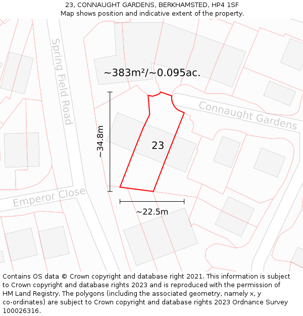 23, CONNAUGHT GARDENS, BERKHAMSTED, HP4 1SF: Plot and title map