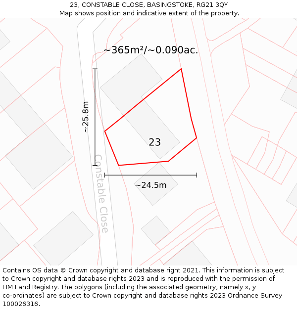 23, CONSTABLE CLOSE, BASINGSTOKE, RG21 3QY: Plot and title map