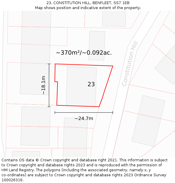 23, CONSTITUTION HILL, BENFLEET, SS7 1EB: Plot and title map