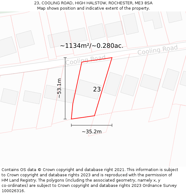 23, COOLING ROAD, HIGH HALSTOW, ROCHESTER, ME3 8SA: Plot and title map