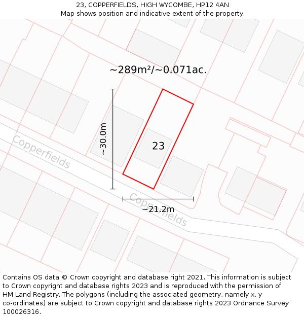 23, COPPERFIELDS, HIGH WYCOMBE, HP12 4AN: Plot and title map