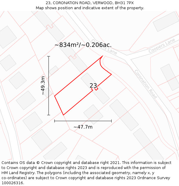 23, CORONATION ROAD, VERWOOD, BH31 7PX: Plot and title map