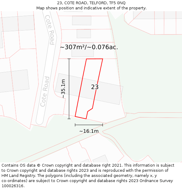 23, COTE ROAD, TELFORD, TF5 0NQ: Plot and title map