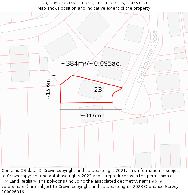 23, CRANBOURNE CLOSE, CLEETHORPES, DN35 0TU: Plot and title map