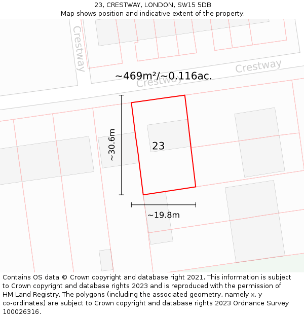 23, CRESTWAY, LONDON, SW15 5DB: Plot and title map