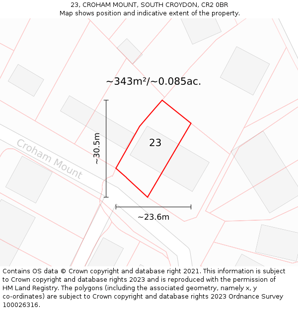 23, CROHAM MOUNT, SOUTH CROYDON, CR2 0BR: Plot and title map