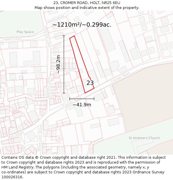 23, CROMER ROAD, HOLT, NR25 6EU: Plot and title map